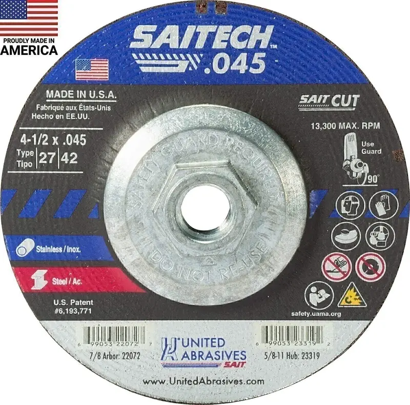 United Abrasives Saitech Cutting Wheels – 4-1/2" X .045" X 5/8"-11, 10-Pack 1