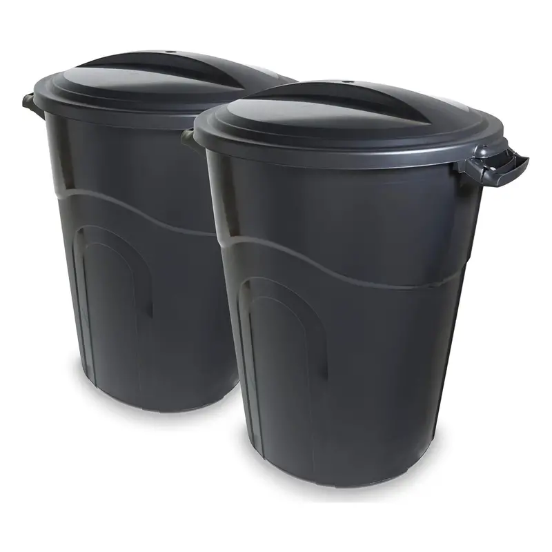 United Solutions 32-Gallon Outdoor Trash Bins – 2-Pack With Lids & Handles, Black Finish 1