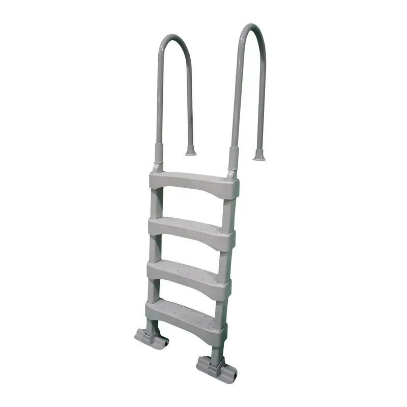 Vinyl Works 4-Step Resin Safety Ladder For Above-Ground Pools – Gray Deck Step 1