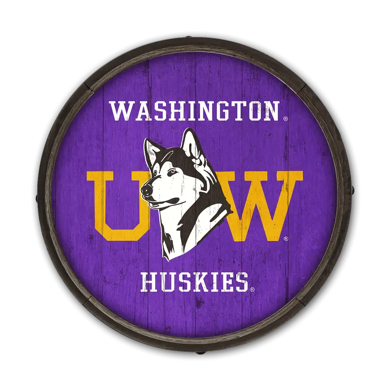 Washington Huskies Dubs Up Purple Barrel-End Wall Art 1