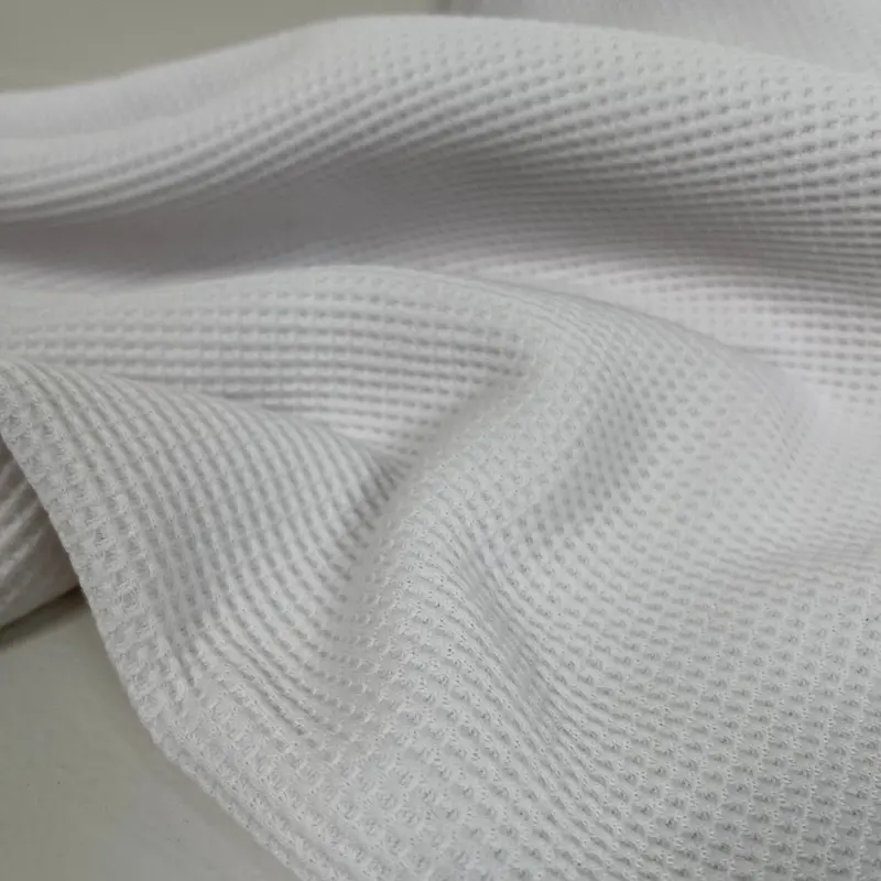 White Organic Cotton Waffle Thermal Fabric (250Gsm) – Soft Textured Knit 1