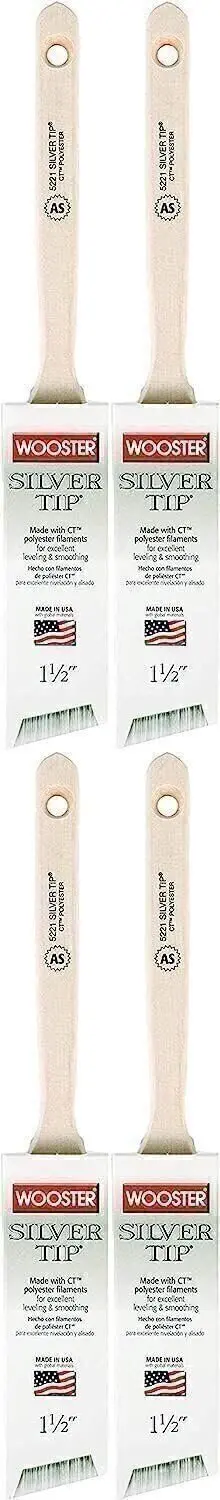 Wooster 5221-1 1/2 Silver Tip Angle Sash Brush – 1-1/2", 4-Pack Set 1