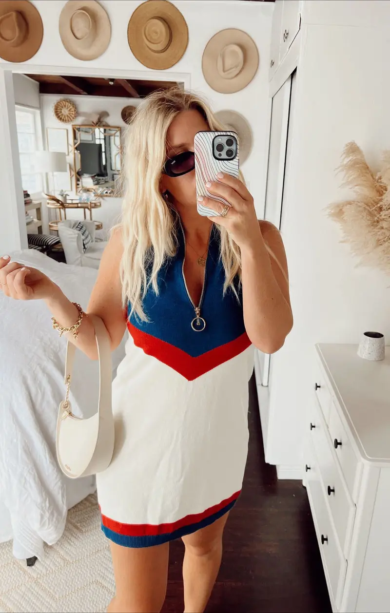 Zoe Usa Chevron Knit Zip Dress 1
