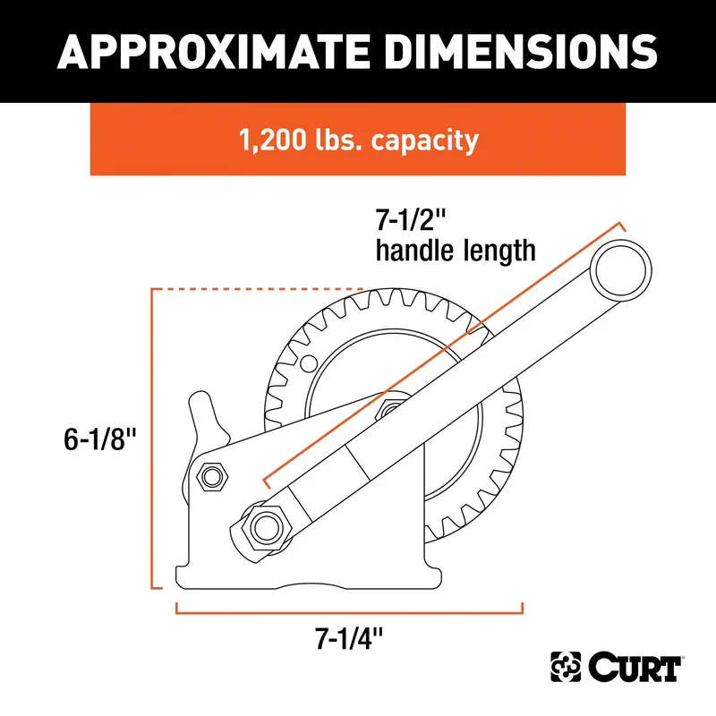 Curt 29424 Manual Hand-Crank Winch – 1,200-Pound Capacity With 7.5-Inch Handle 1
